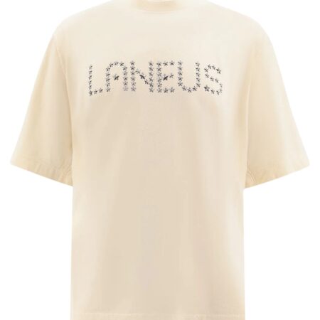 Laneus - T-shirt Logo Beige con Borchie