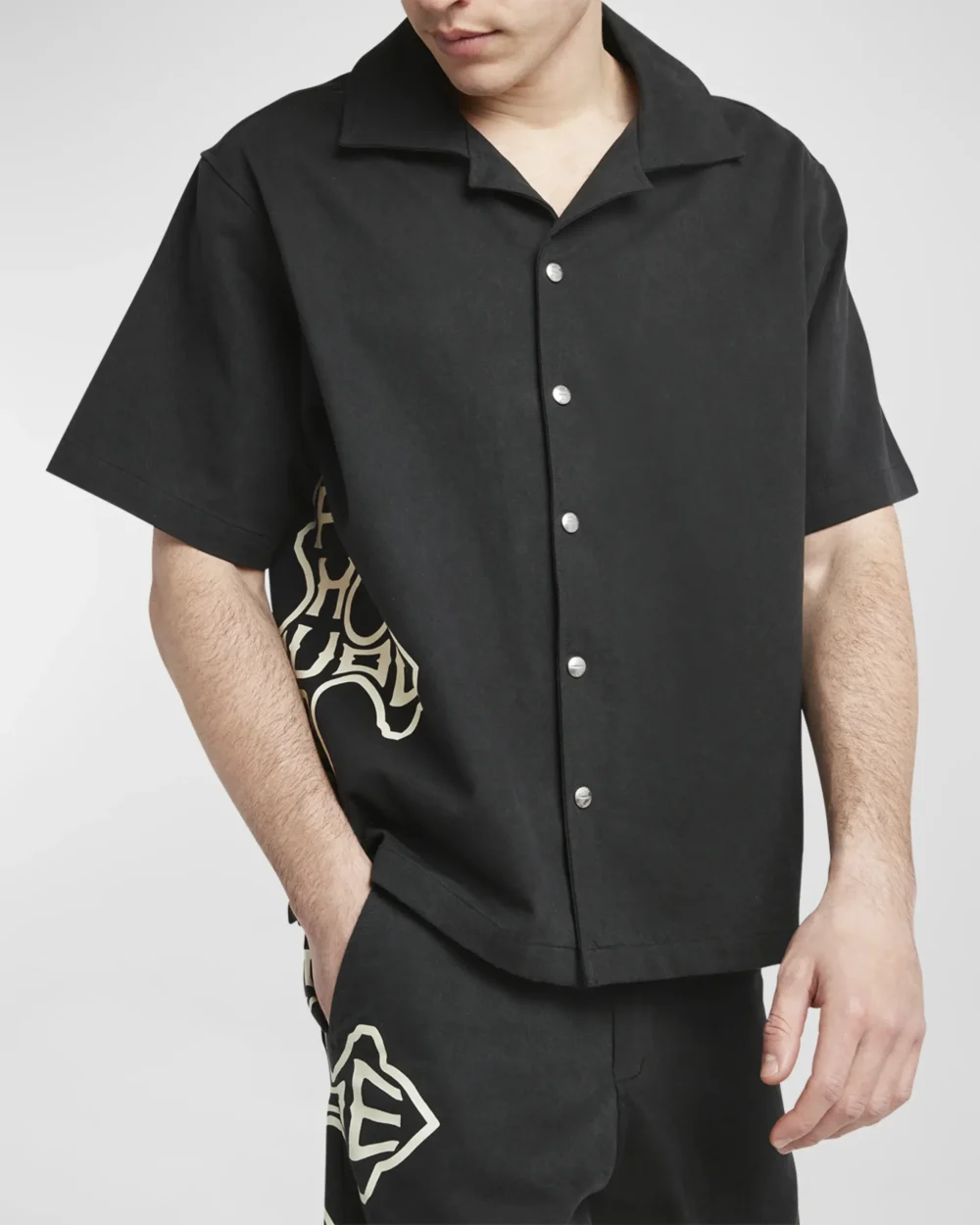 Rhude - Cross Logo Snap Shirt Black - immagine 5
